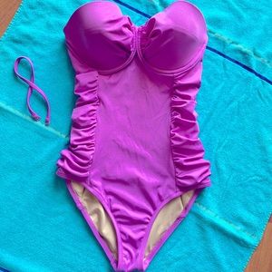 J. Crew Purple Underwire Ruched One Piece Swimsuit Size 2 D Cup